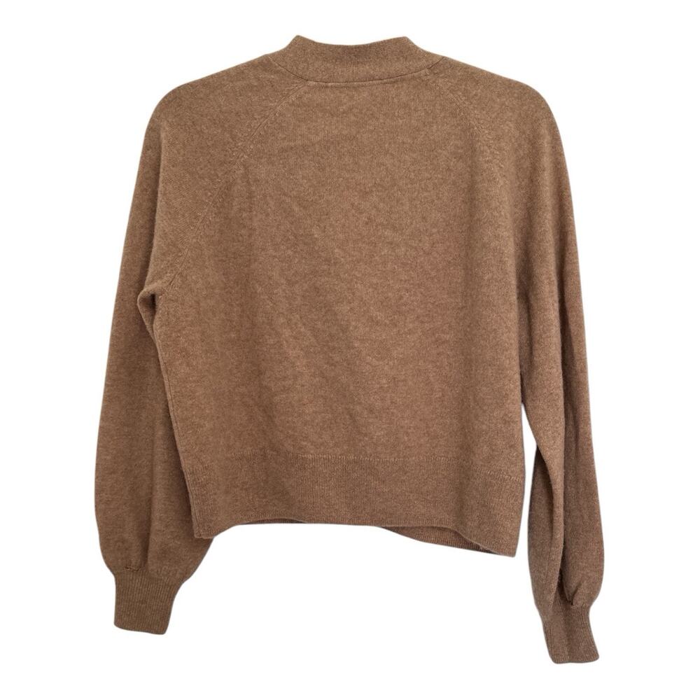 FILORO 100%Cashmere Floral Embroidered Sleeve Cardigan Sweater - Tan Camel S - Picture 5 of 6